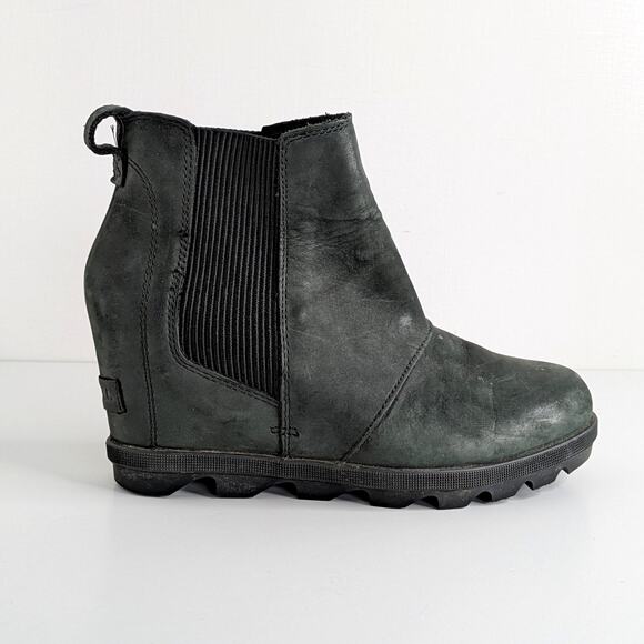 Sorel Joan of Arctic Wedge II Chelsea Boots Black Leather W 8 Waterproof - Picture 9 of 16